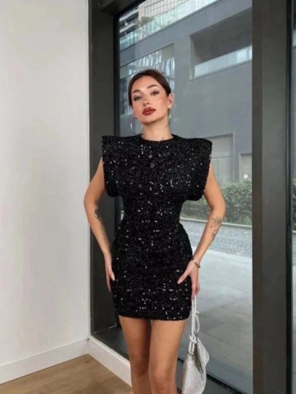 Zara Black Sequin Velvet Mini Dress ZW Collection
